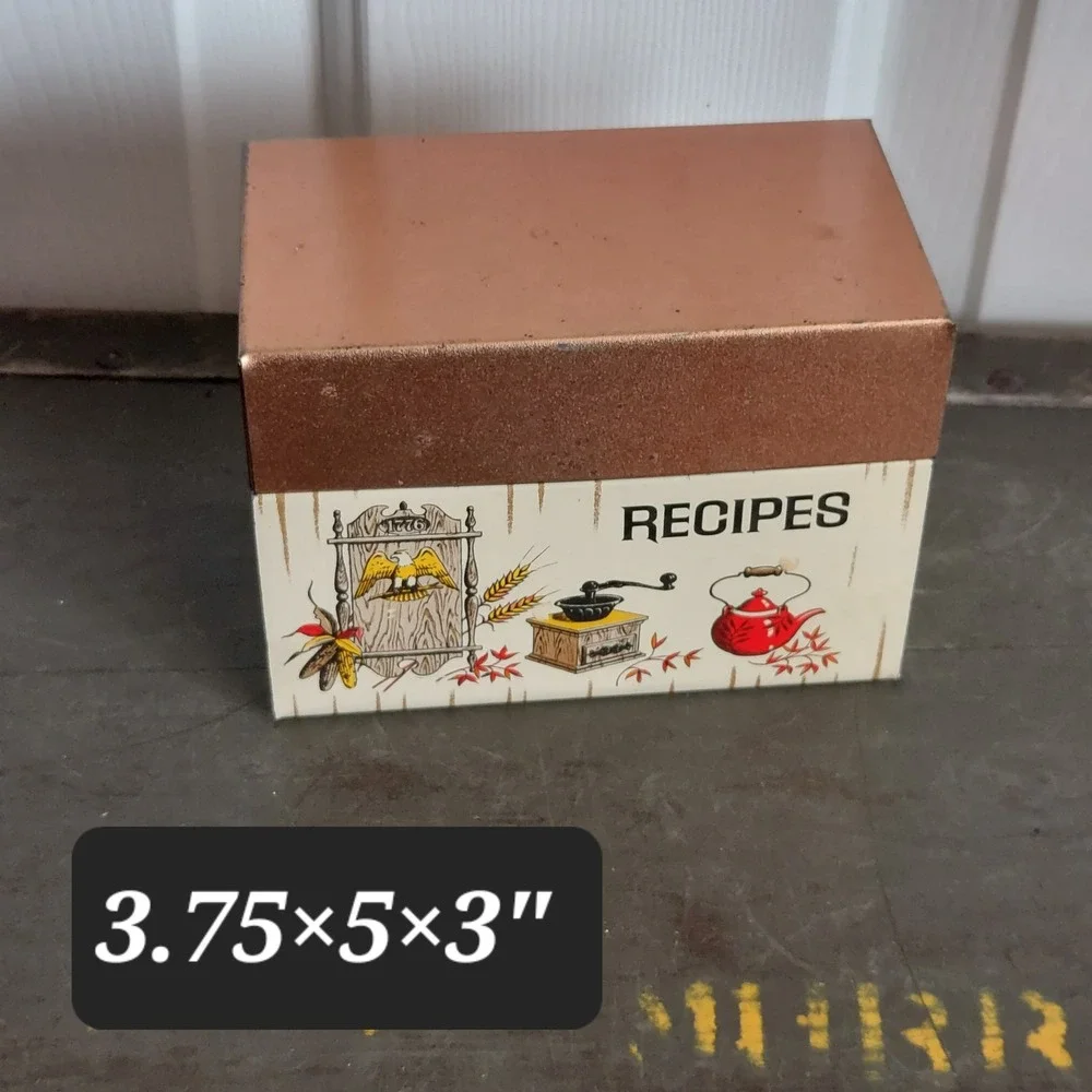 Vintage J Chein Co Metal Recipe Box Americana Eagle Kettle 1776 Made in USA - Picture 8 of 8